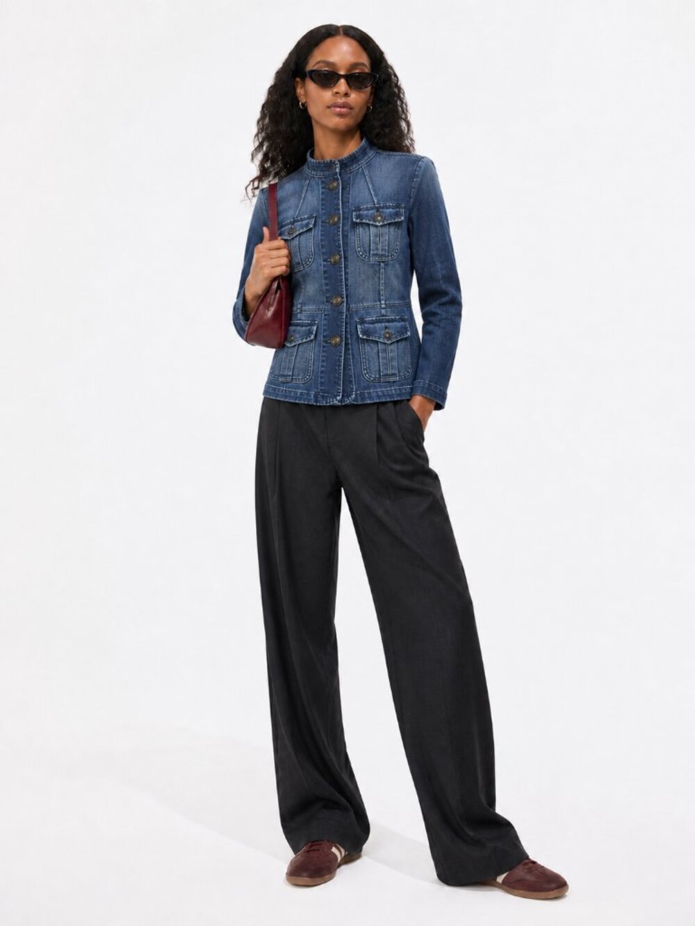 Talbots Medium Wash Denim Blue Jacket Size XS Workwear Utility Distressed